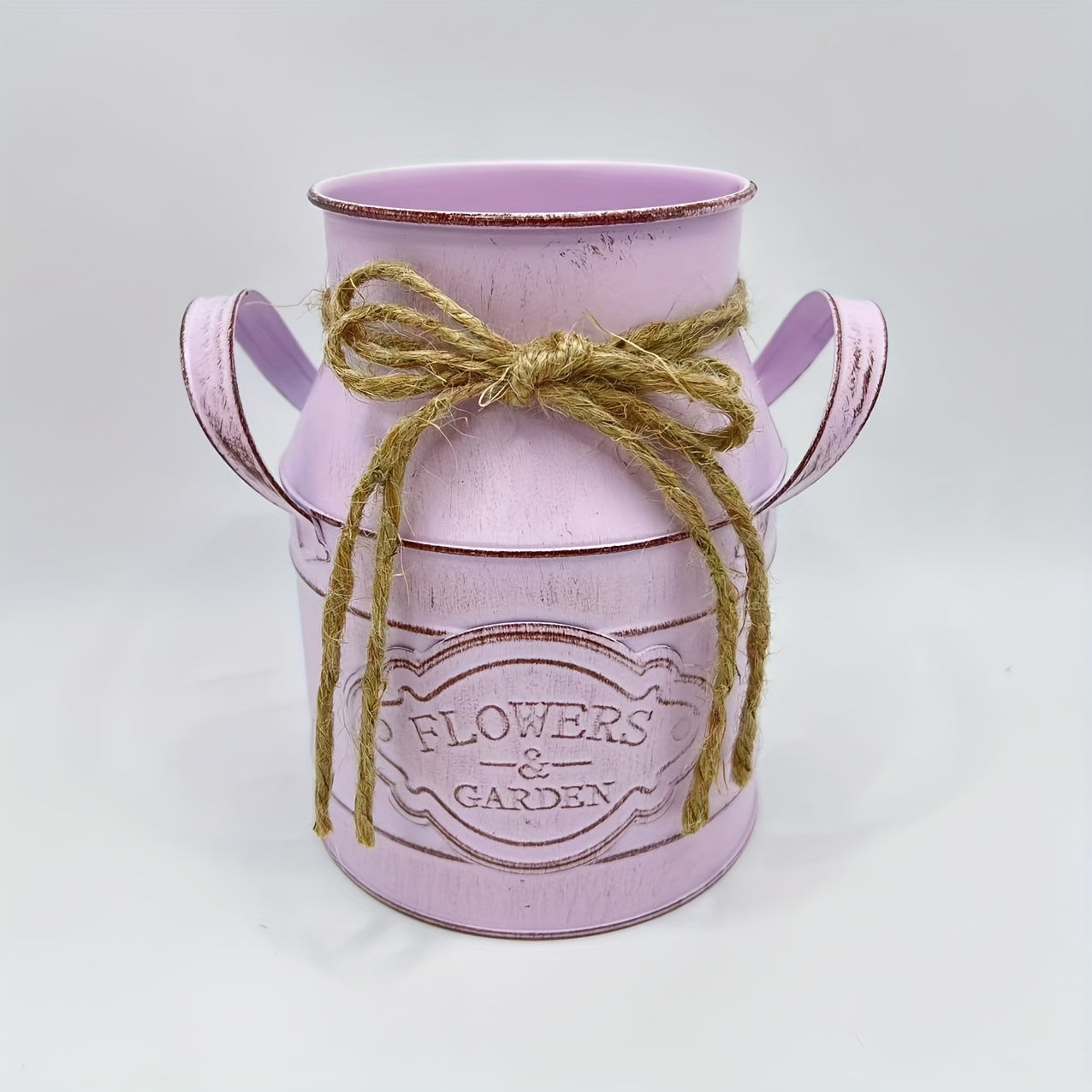 1pc Vintage Metal Pitcher Vase - Rustic Farmhouse Decor with Enamel Finish & Twine Bow, Floral Garden Design, Distressed Finish, No Electricity Needed, Ideal for Home Dining Table Centerpiece, Kitchen Storage, Rustic Home Decor, Farmhouse Rustic Decor