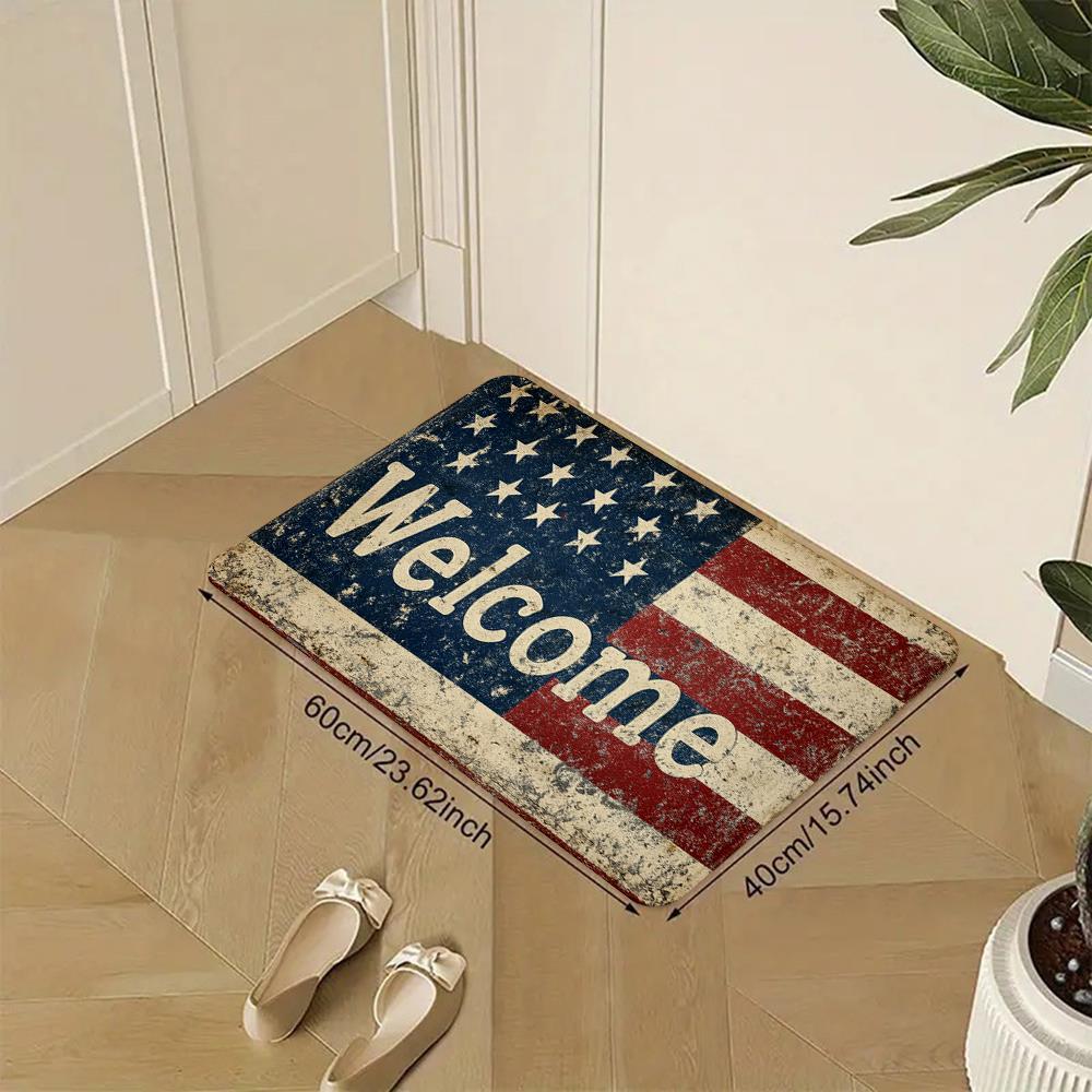 A Single Modern Carpet Doormat Featuring an American Flag Design, Suitable for Indoor Use in Bedrooms, Living Rooms, And Kitchens, Perfect for Holiday Decorations Like Father'S Day And Independence Day