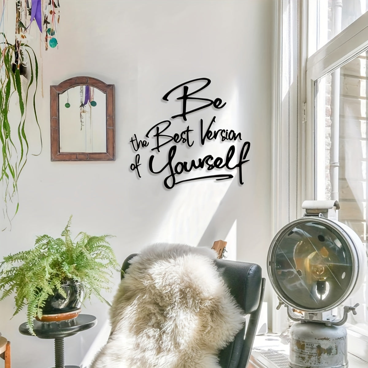 6pc 'be The Best Version Of Yourself' Metal Wall Art - Inspirational Statements Sign With Minimal Line Art Design - Living Room Decor With No Feathers Bathroom, Kitchen, Bedroom, Door Curtain