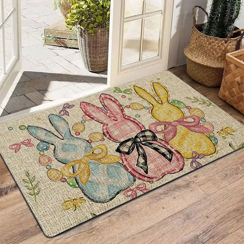 1pc Easter Bunny and Easter Egg Pattern Flannel Carpet | Antislip, Soft, Comfortable, Easy to Clean, Suitable for Bedroom, Living Room, Dining Room, Kitchen, Bathroom, and Entrance, Machine Made by HANCHEN