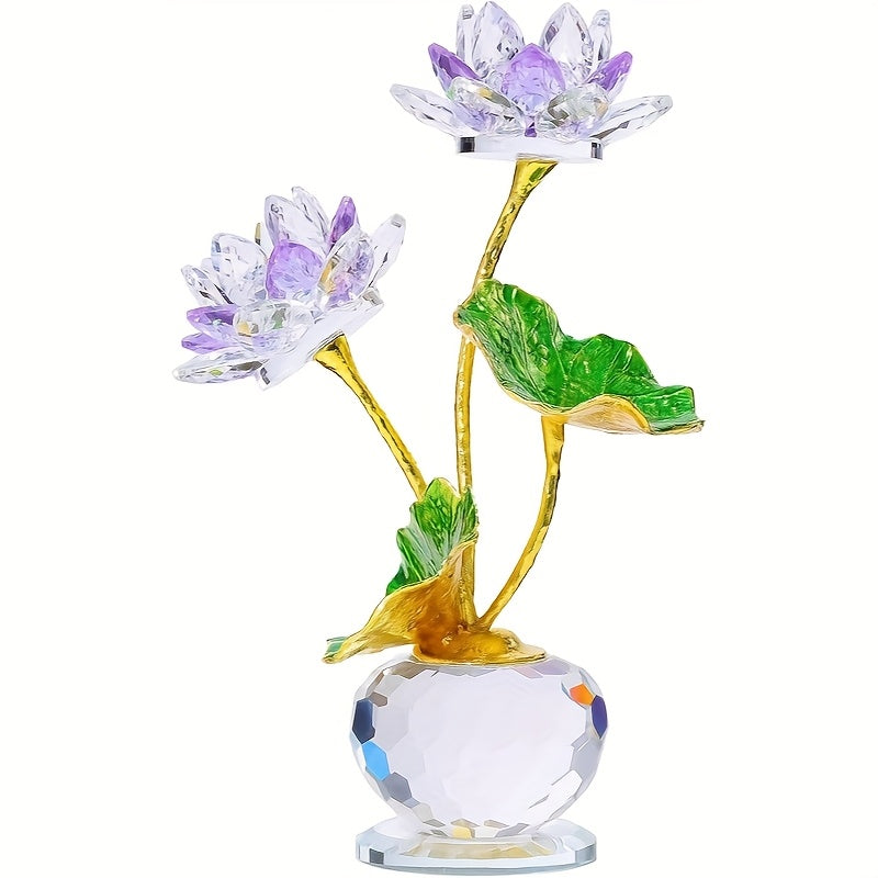 Handmade Crystal for Lotus Flower with Vase Collectible Figurine - Realistic Blooming for Lotus & Vase, Elegant \u002F Decor Suitable for Women Mom on Birthday Christmas Mother's Day Gift