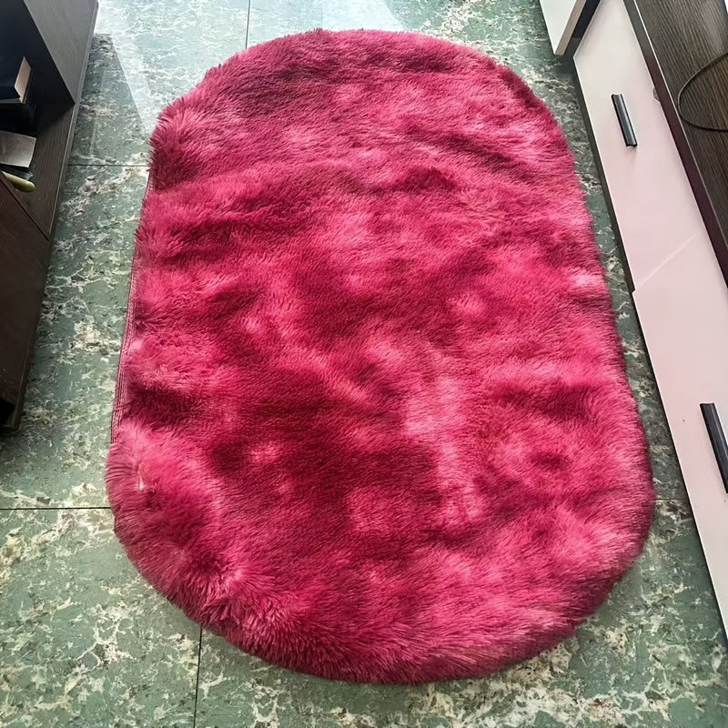 1pc Plush Floor Mat, Fluffy and Soft Oval Rug, Plush Carpet Suitable for Living Room and Bedroom, Machine Washable Polyester Fiber, Durable and Luxurious Home Decor