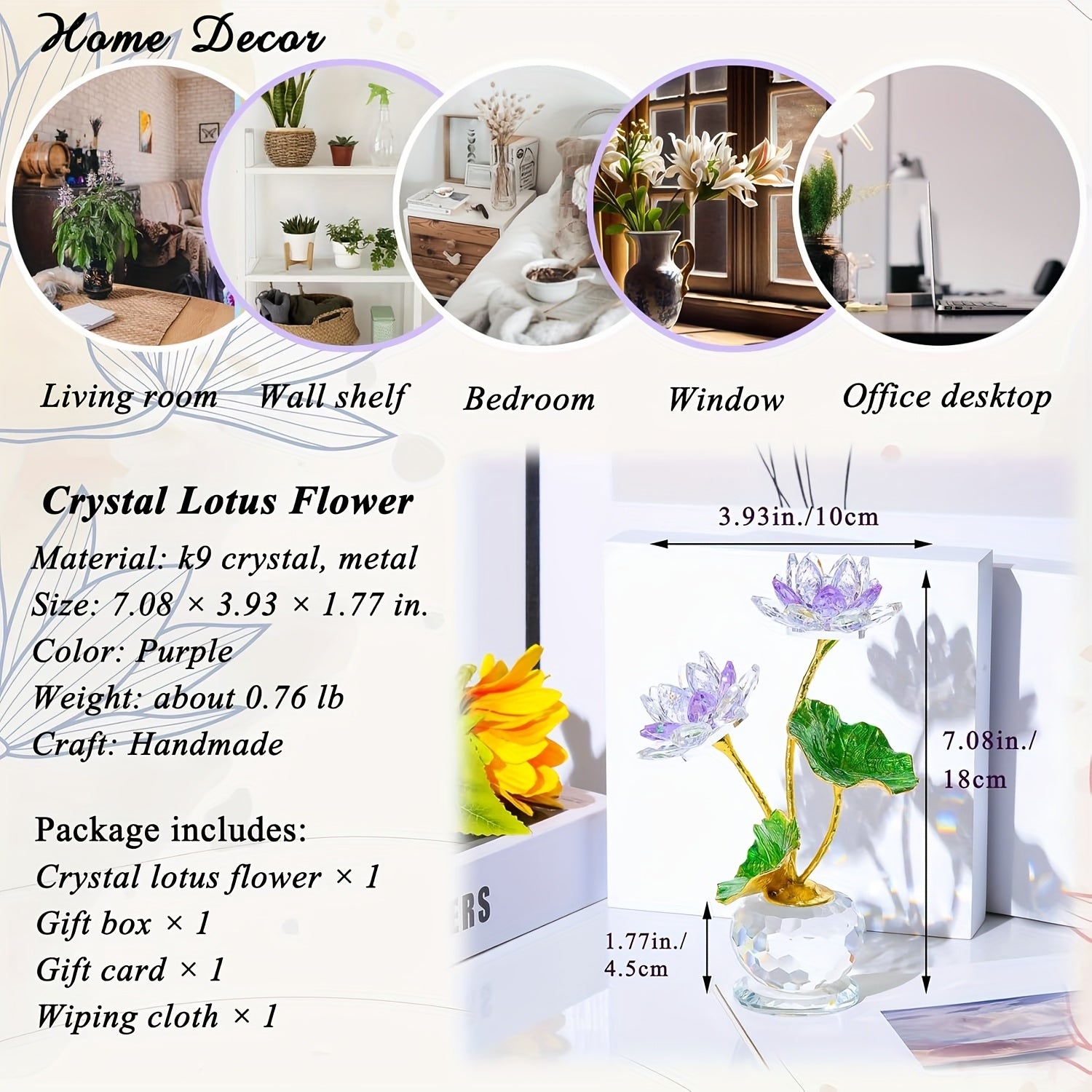 Handmade Crystal for Lotus Flower with Vase Collectible Figurine - Realistic Blooming for Lotus & Vase, Elegant \u002F Decor Suitable for Women Mom on Birthday Christmas Mother's Day Gift