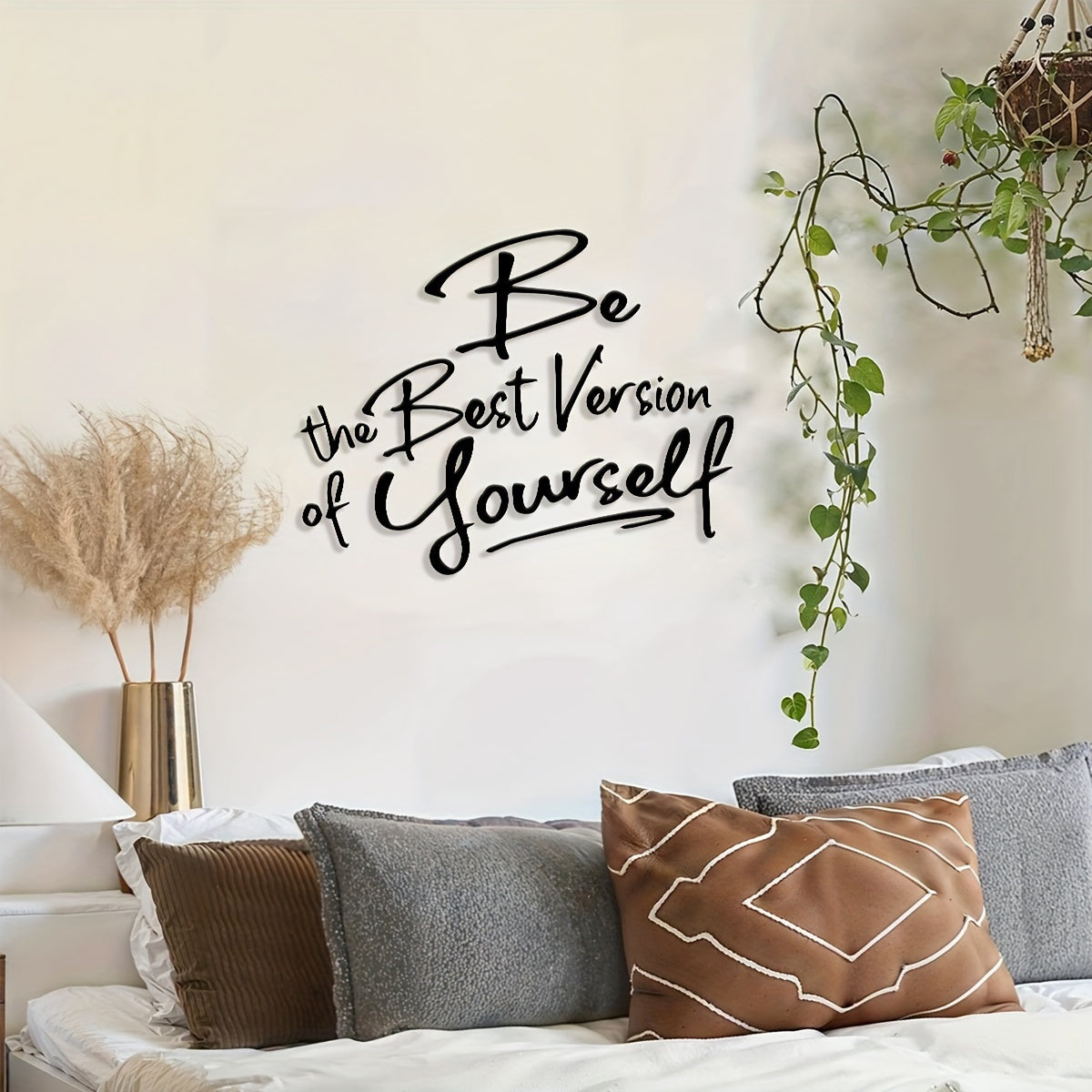 6pc 'be The Best Version Of Yourself' Metal Wall Art - Inspirational Statements Sign With Minimal Line Art Design - Living Room Decor With No Feathers Bathroom, Kitchen, Bedroom, Door Curtain