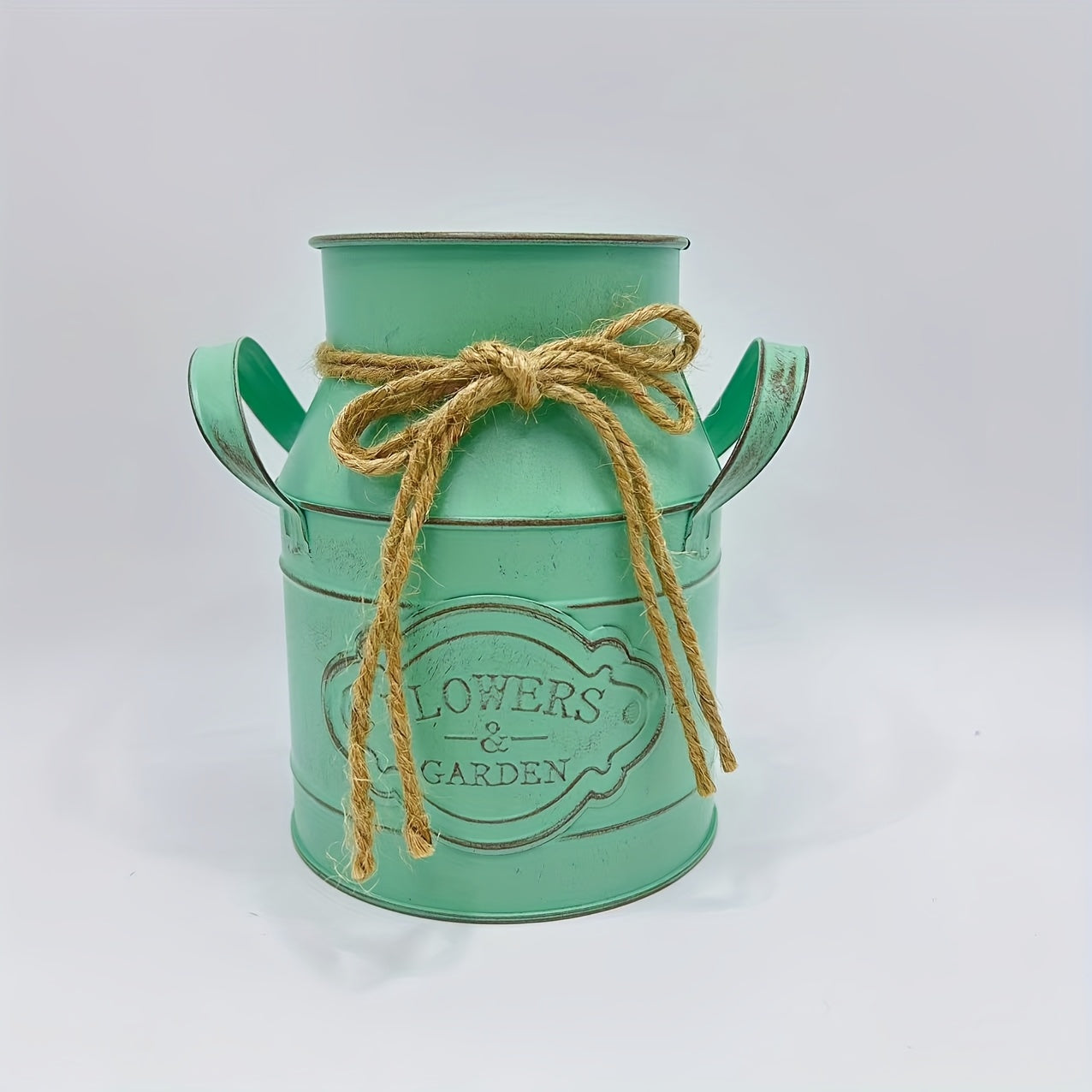 1pc Vintage Metal Pitcher Vase - Rustic Farmhouse Decor with Enamel Finish & Twine Bow, Floral Garden Design, Distressed Finish, No Electricity Needed, Ideal for Home Dining Table Centerpiece, Kitchen Storage, Rustic Home Decor, Farmhouse Rustic Decor