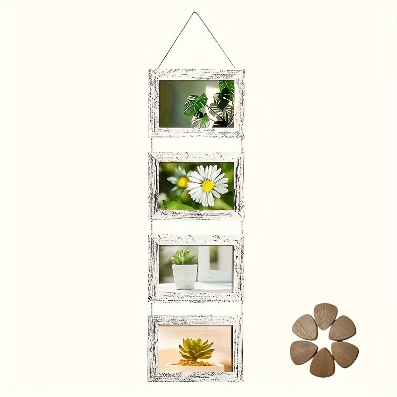 4pcs Wooden Glass Photo Frame Set with Flip-Top Display - 4x6 Collage Photo Stand, Hanging Art Wall & Desktop Display - Home Decor, Room Aesthetic Accent - Wedding, Housewarming, Christmas, Halloween Gift