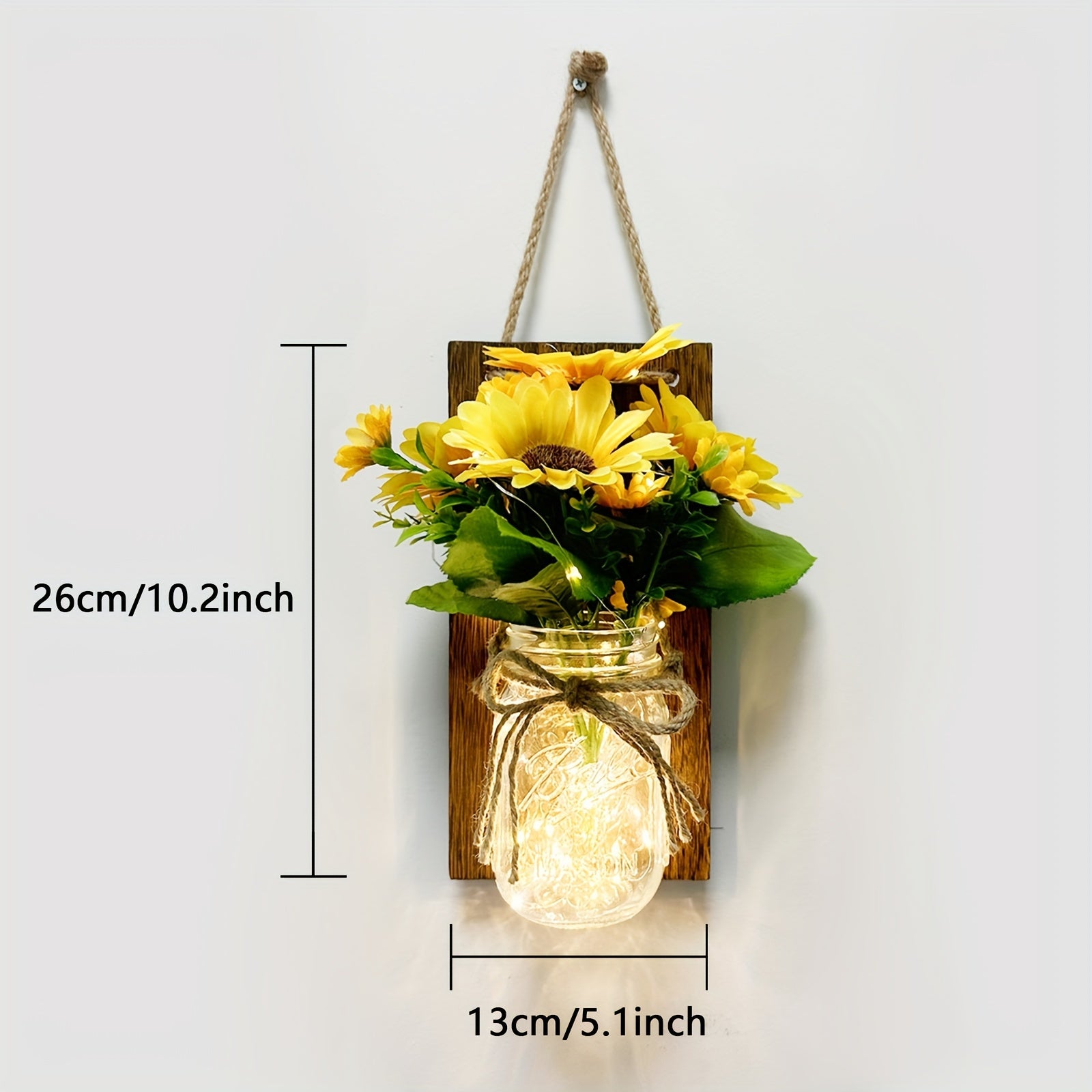 Set of 2 Mason Jar Wall Lights, Festive Mood Lighting, Artisan Hanging Wall Light, Ornamental Wall Lamp, Crafted Sunflower And Peony Wall Light, Handcrafted Decorative Wall Fixture