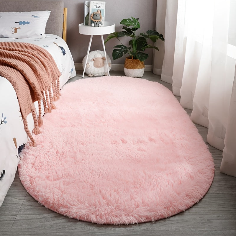 1pc Plush Floor Mat, Fluffy and Soft Oval Rug, Plush Carpet Suitable for Living Room and Bedroom, Machine Washable Polyester Fiber, Durable and Luxurious Home Decor