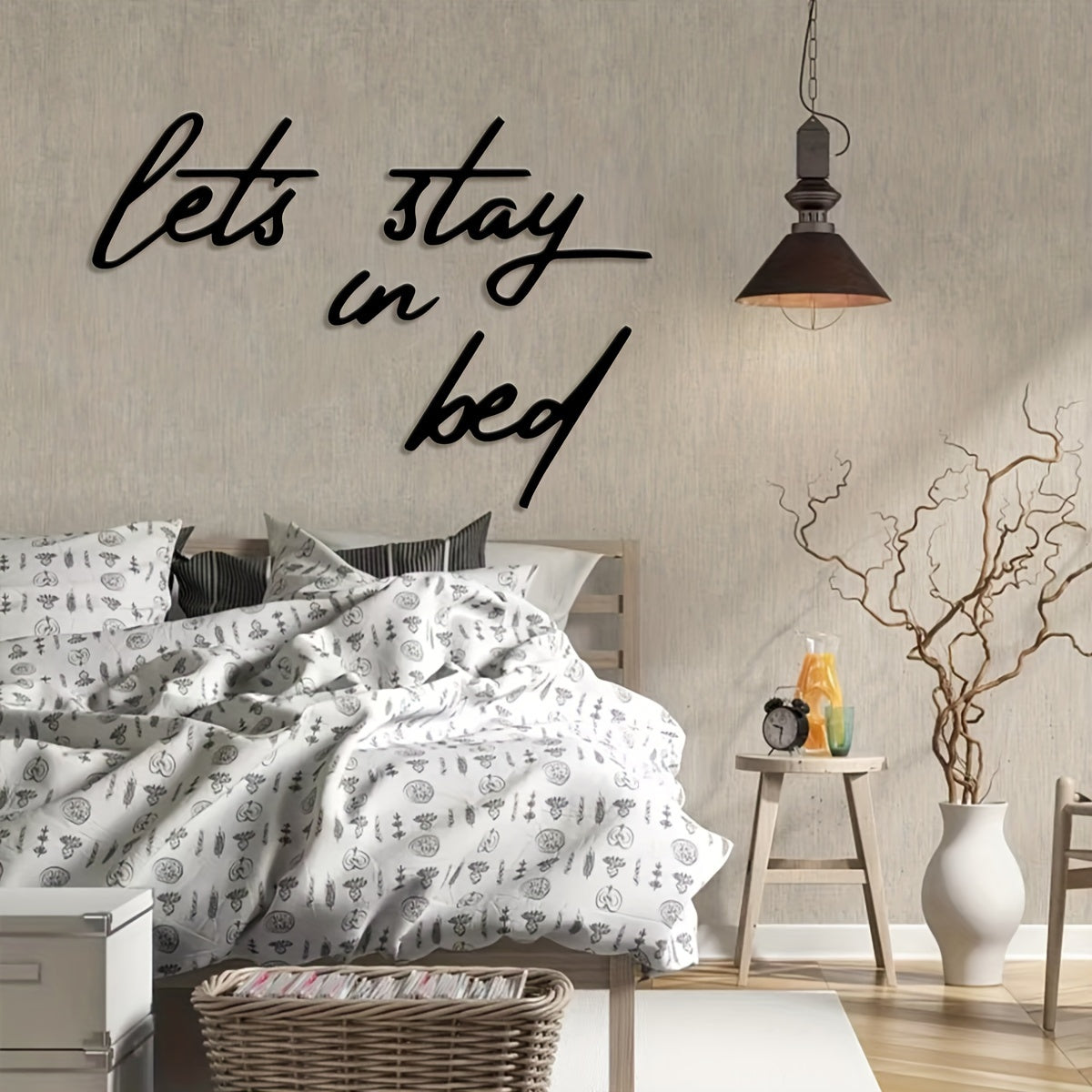 4pcs Let's Stay In Bed Metal Wall Art - Minimalist Bed Sign Suitable for Christmas Decorations, Cozy Bedroom & Living Room Decor, Holiday Gifts