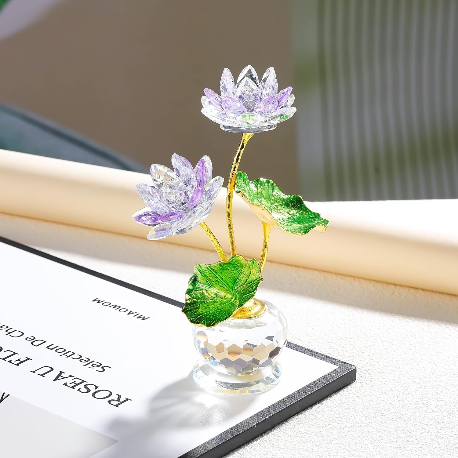 Handmade Crystal for Lotus Flower with Vase Collectible Figurine - Realistic Blooming for Lotus & Vase, Elegant \u002F Decor Suitable for Women Mom on Birthday Christmas Mother's Day Gift