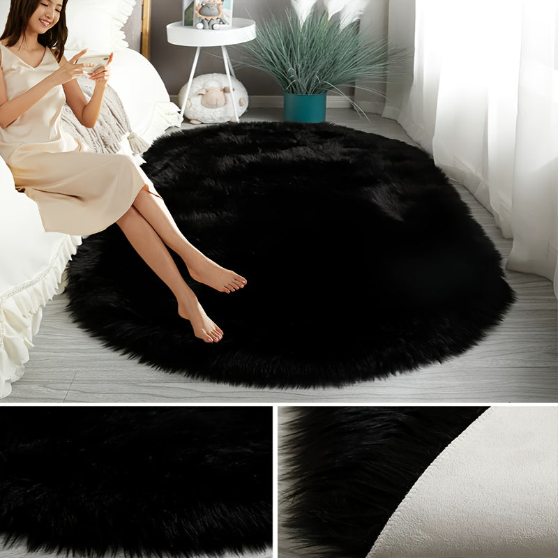 1pc Plush Floor Mat, Fluffy and Soft Oval Rug, Plush Carpet Suitable for Living Room and Bedroom, Machine Washable Polyester Fiber, Durable and Luxurious Home Decor