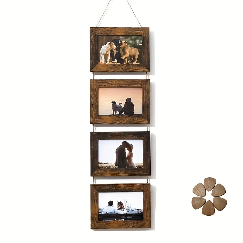 4pcs Wooden Glass Photo Frame Set with Flip-Top Display - 4x6 Collage Photo Stand, Hanging Art Wall & Desktop Display - Home Decor, Room Aesthetic Accent - Wedding, Housewarming, Christmas, Halloween Gift