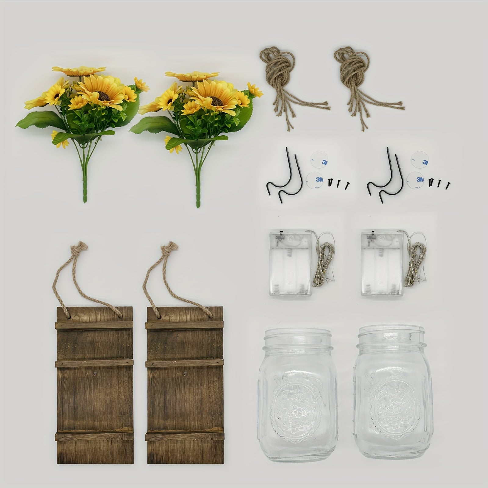 Set of 2 Mason Jar Wall Lights, Festive Mood Lighting, Artisan Hanging Wall Light, Ornamental Wall Lamp, Crafted Sunflower And Peony Wall Light, Handcrafted Decorative Wall Fixture