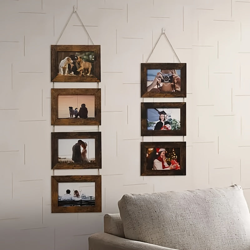 4pcs Wooden Glass Photo Frame Set with Flip-Top Display - 4x6 Collage Photo Stand, Hanging Art Wall & Desktop Display - Home Decor, Room Aesthetic Accent - Wedding, Housewarming, Christmas, Halloween Gift