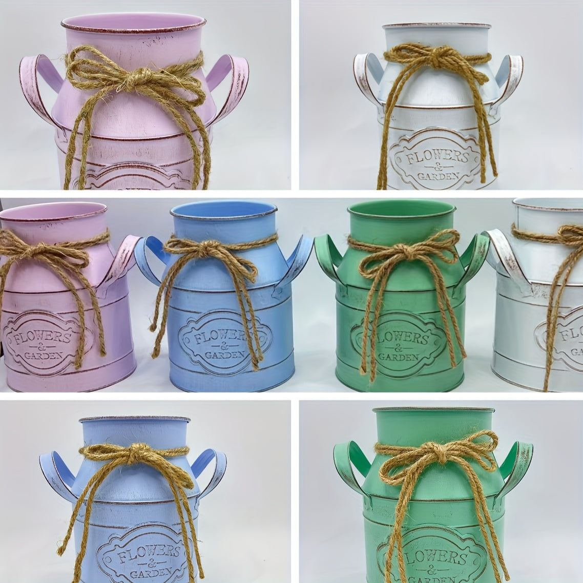 1pc Vintage Metal Pitcher Vase - Rustic Farmhouse Decor with Enamel Finish & Twine Bow, Floral Garden Design, Distressed Finish, No Electricity Needed, Ideal for Home Dining Table Centerpiece, Kitchen Storage, Rustic Home Decor, Farmhouse Rustic Decor