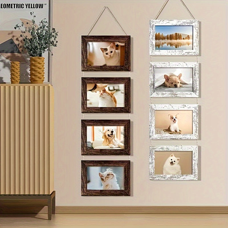 4pcs Wooden Glass Photo Frame Set with Flip-Top Display - 4x6 Collage Photo Stand, Hanging Art Wall & Desktop Display - Home Decor, Room Aesthetic Accent - Wedding, Housewarming, Christmas, Halloween Gift