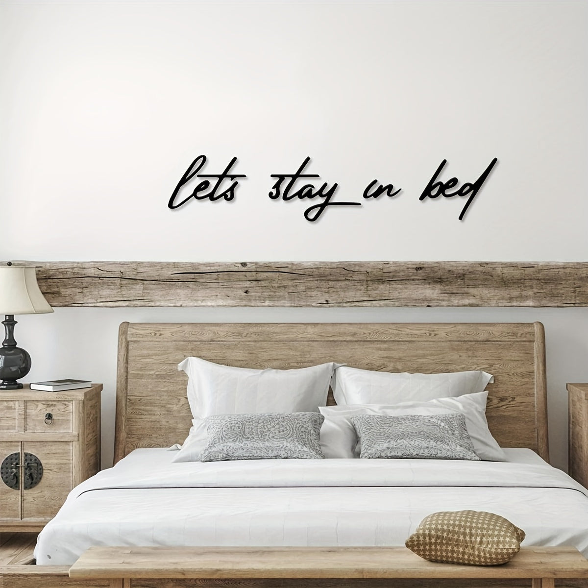 4pcs Let's Stay In Bed Metal Wall Art - Minimalist Bed Sign Suitable for Christmas Decorations, Cozy Bedroom & Living Room Decor, Holiday Gifts