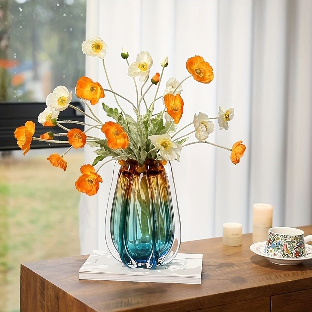 1pc Round Glass Vase - Small Cylinder Vase Suitable for Home, Wedding, Office Centerpiece - Elegant Table Decor, Bookshelf Ornament, Modern Glass Flower Holder