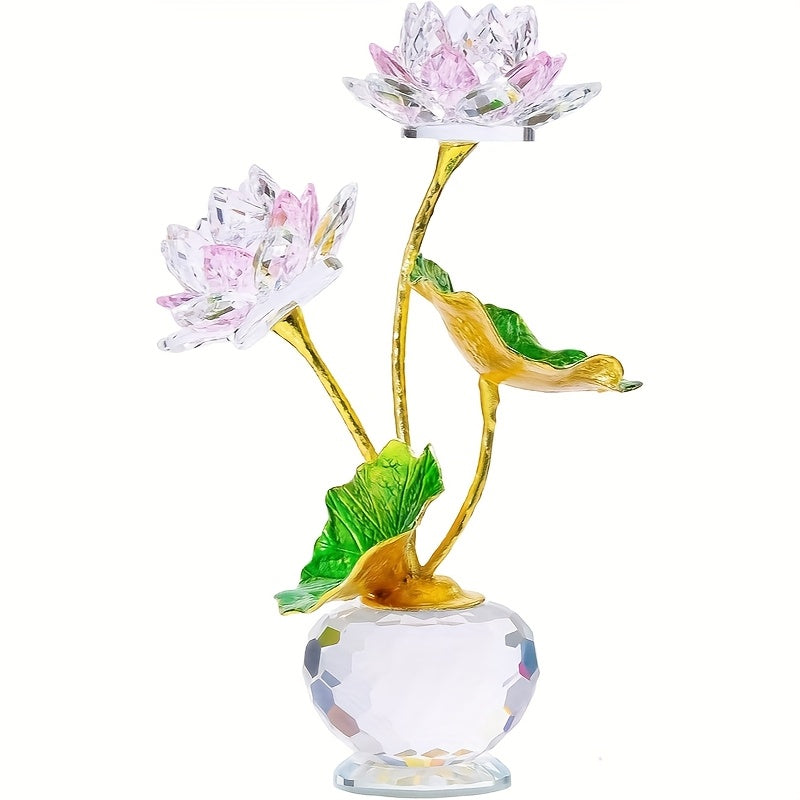 Handmade Crystal for Lotus Flower with Vase Collectible Figurine - Realistic Blooming for Lotus & Vase, Elegant \u002F Decor Suitable for Women Mom on Birthday Christmas Mother's Day Gift