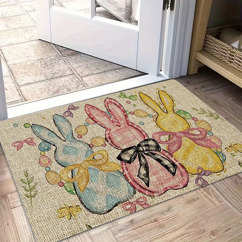 1pc Easter Bunny and Easter Egg Pattern Flannel Carpet | Antislip, Soft, Comfortable, Easy to Clean, Suitable for Bedroom, Living Room, Dining Room, Kitchen, Bathroom, and Entrance, Machine Made by HANCHEN