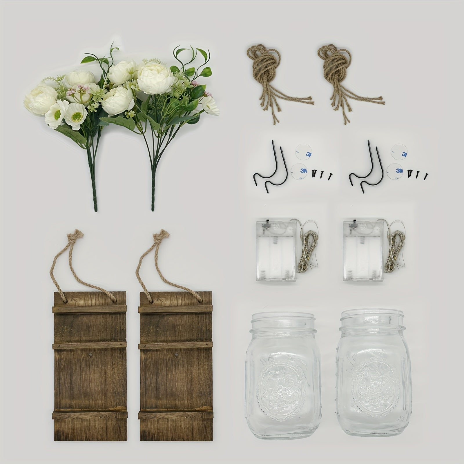 Set of 2 Mason Jar Wall Lights, Festive Mood Lighting, Artisan Hanging Wall Light, Ornamental Wall Lamp, Crafted Sunflower And Peony Wall Light, Handcrafted Decorative Wall Fixture