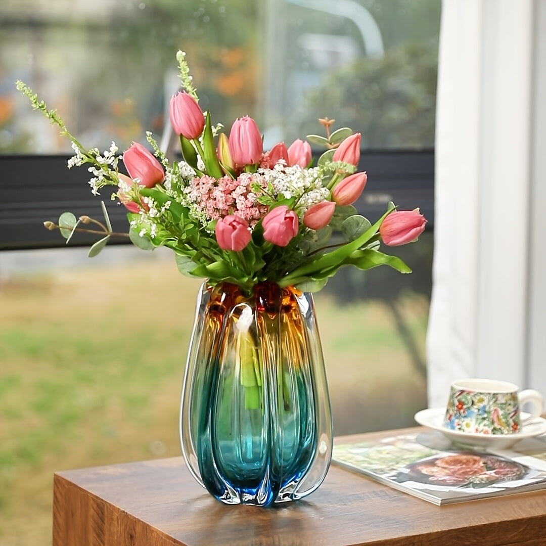 1pc Round Glass Vase - Small Cylinder Vase Suitable for Home, Wedding, Office Centerpiece - Elegant Table Decor, Bookshelf Ornament, Modern Glass Flower Holder