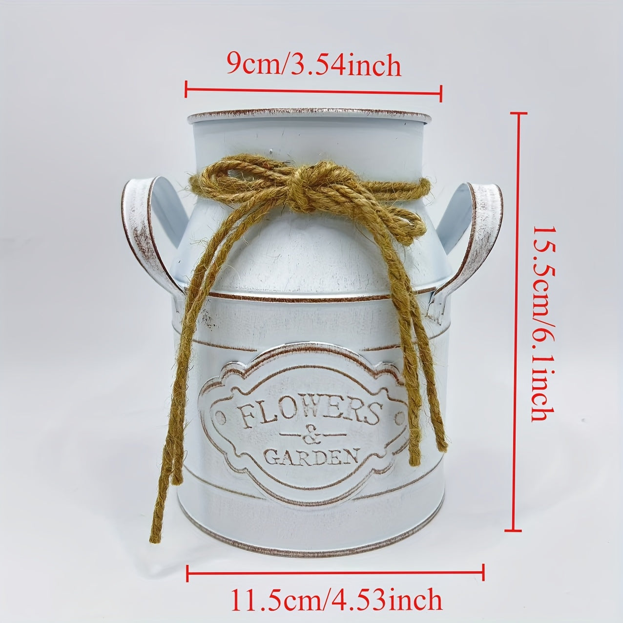 1pc Vintage Metal Pitcher Vase - Rustic Farmhouse Decor with Enamel Finish & Twine Bow, Floral Garden Design, Distressed Finish, No Electricity Needed, Ideal for Home Dining Table Centerpiece, Kitchen Storage, Rustic Home Decor, Farmhouse Rustic Decor