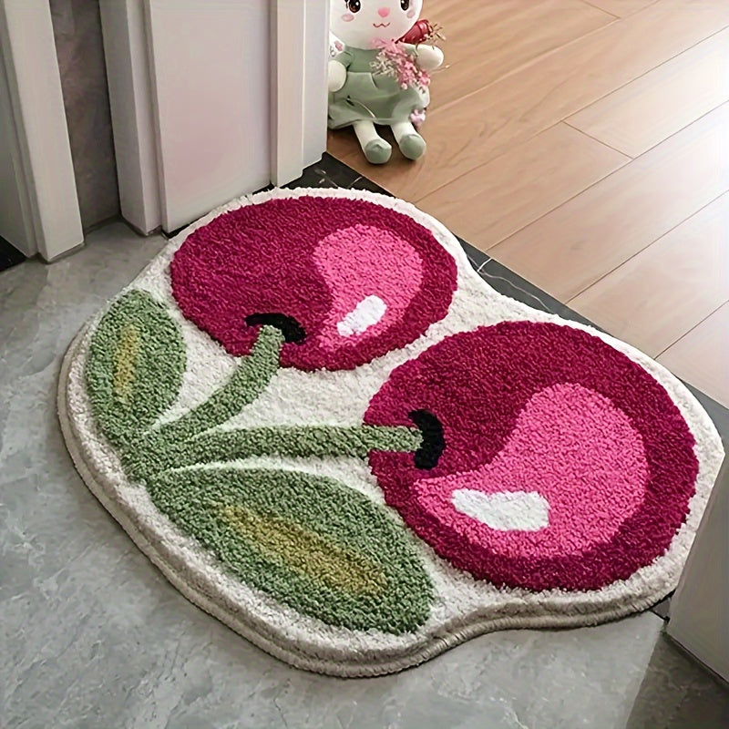 Cute Cherry Handmade Tufting Rug Door Mat Soft Fluffy Room Bedsize Rug Absorbent Non-slip Washable Bathroom Floor Mats Doormat